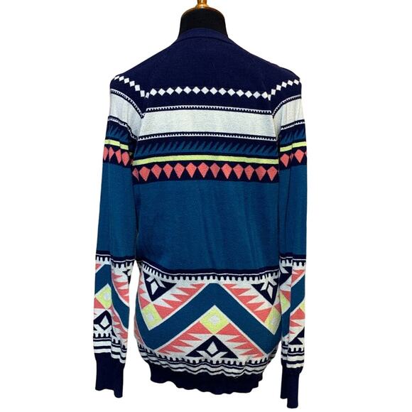 Nollie Womens Medium Aztec Inspired Striped Cotton Blend Knit Cardigan Sweater - Picture 3 of 5